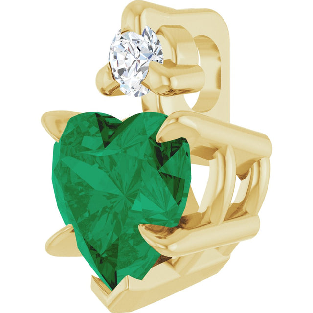 14K Gold Lab-Grown Emerald & Natural Diamond Accented Heart Necklace or Pendant - Yellow Gold - view 2