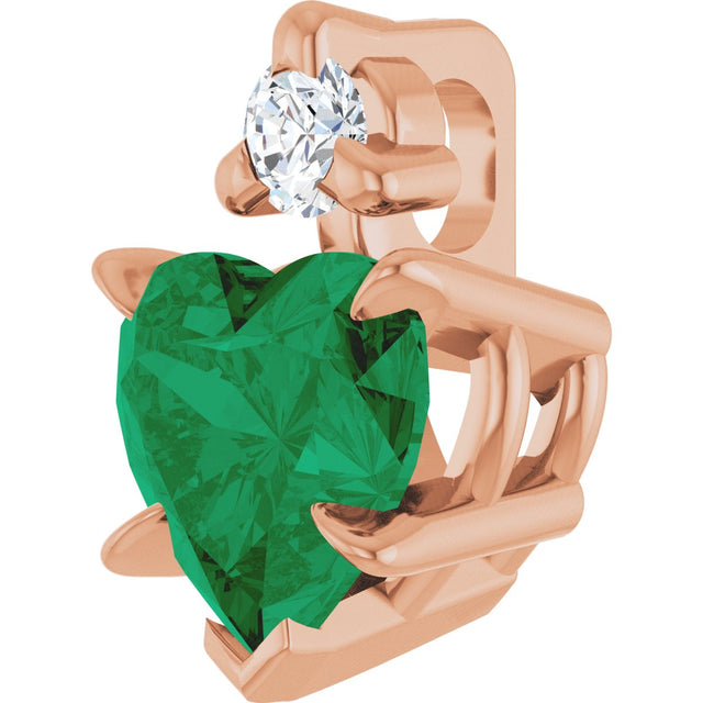 14K Gold Lab-Grown Emerald & Natural Diamond Accented Heart Necklace or Pendant - Rose Gold - view 2