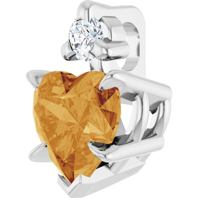 14K Gold Natural Citrine & Natural Diamond Accented Heart Necklace or Pendant - White Gold - view 2