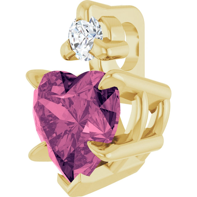 14K Gold Natural Pink Tourmaline & Natural Diamond Accented Heart Necklace or Pendant – 0.03 CTW - Yellow Gold - view 2