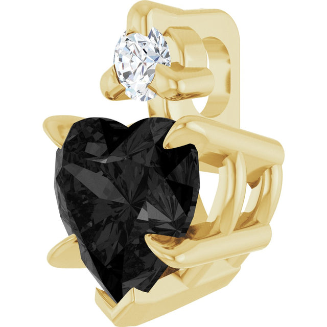 14K Gold Natural Black Onyx & Natural Diamond Accented Heart Necklace or Pendant - Yellow Gold - view 2
