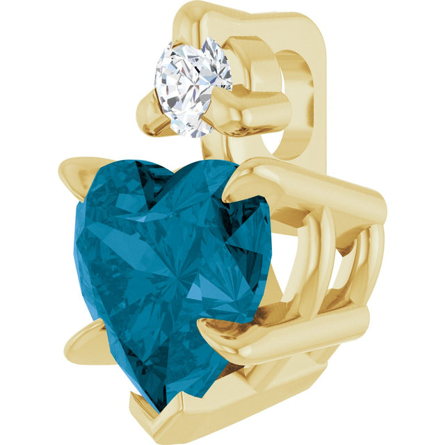 14K Gold Natural London Blue Topaz & Natural Diamond Accented Heart Necklace or Pendant – 0.03 CTW - Yellow Gold - view 2