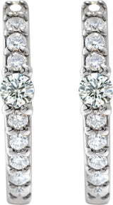 14K Gold Round Natural White Sapphire Accented Hoop Earrings - White Gold - view 4