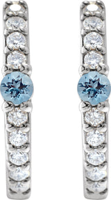 14K Gold Round Natural Aquamarine Accented Hoop Earrings – 2mm Stones - White Gold - view 4