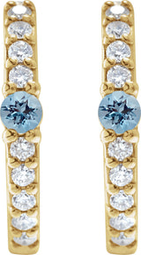 14K Gold Round Natural Aquamarine Accented Hoop Earrings – 2mm Stones - Yellow Gold - view 4