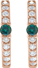 14K Gold Round Natural Alexandrite Accented Hoop Earrings – 2mm Stones - Rose Gold - view 8