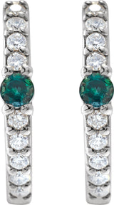 14K Gold Round Natural Alexandrite Accented Hoop Earrings – 2mm Stones - White Gold - view 4