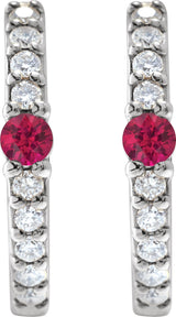 14K Gold Round Lab-Grown Ruby Accented Hoop Earrings – 2mm Stones - White Gold - view 4