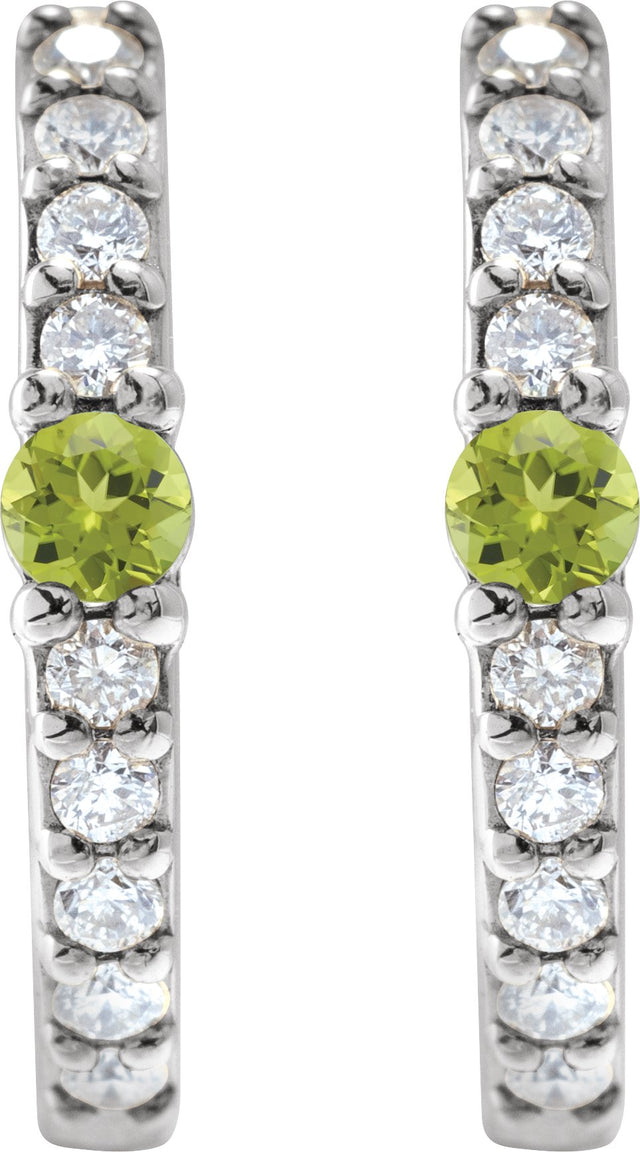 14K Gold Round Natural Peridot Accented Hoop Earrings – 2mm Stones - White Gold - view 4