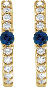 14K Gold Round Natural Blue Sapphire Accented Hoop Earrings – 2mm Stones - Yellow Gold - view 4
