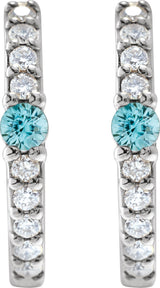 14K Gold Round Natural Blue Zircon Accented Hoop Earrings – 2mm Stones - White Gold - view 4