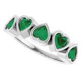 Platinum Lab-Grown Emerald Five-Stone Heart Ring - view 10