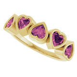 14K Gold Natural Pink Tourmaline Five-Stone Heart Ring - Yellow Gold - view 10