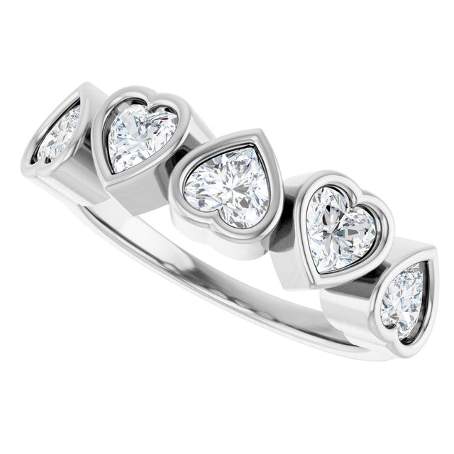 Platinum Natural White Sapphire Five-Stone Heart Ring - view 10