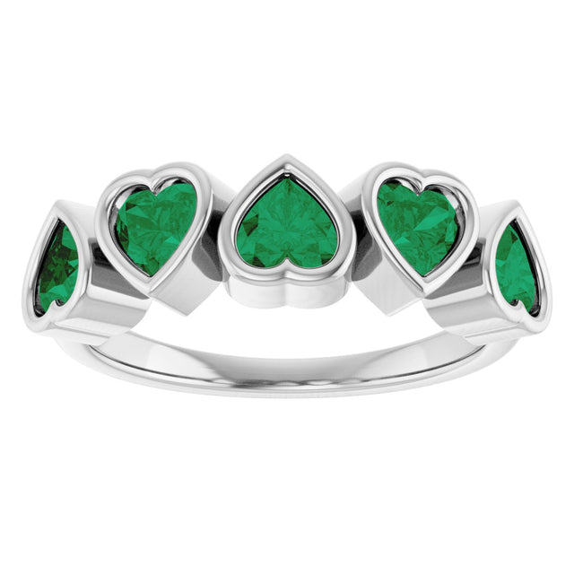 Platinum Lab-Grown Emerald Five-Stone Heart Ring - view 8