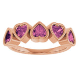 14K Gold Natural Pink Tourmaline Five-Stone Heart Ring - Rose Gold - view 8