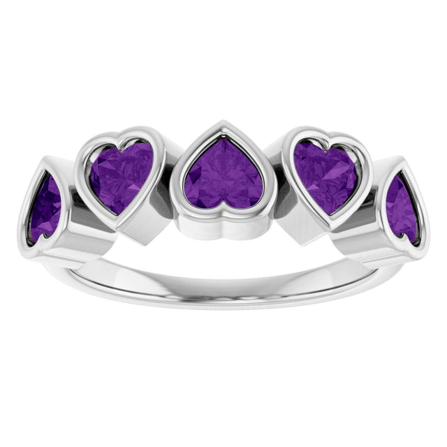 Platinum Natural Amethyst Five-Stone Heart Ring - view 8