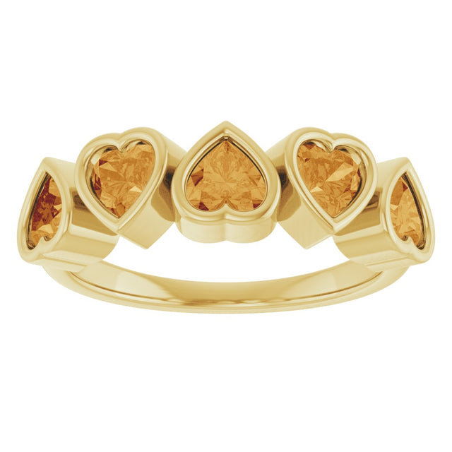 14K Gold Natural Citrine Five-Stone Heart Ring - Yellow Gold - view 8