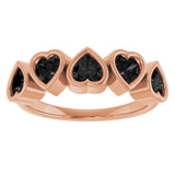 14K Gold Natural Black Onyx Five-Stone Heart Ring - Rose Gold - view 8