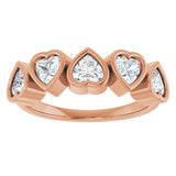14K Gold Natural White Sapphire Five-Stone Heart Ring - Rose Gold - view 8