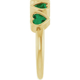 14K Gold Lab-Grown Emerald Five-Stone Heart Ring - Yellow Gold - view 9