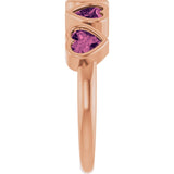 14K Gold Natural Pink Tourmaline Five-Stone Heart Ring - Rose Gold - view 9