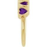 14K Gold Natural Amethyst Five-Stone Heart Ring - Yellow Gold - view 9