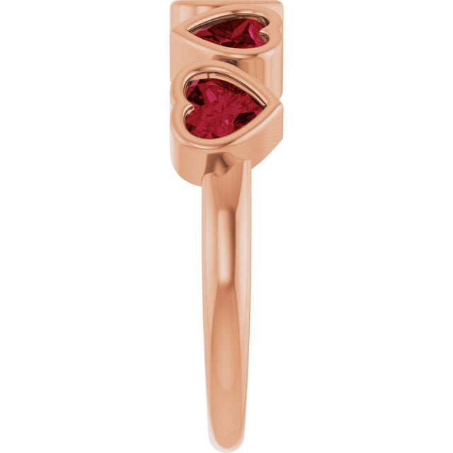 14K Gold Natural Mozambique Garnet Five-Stone Heart Ring - Rose Gold - view 9