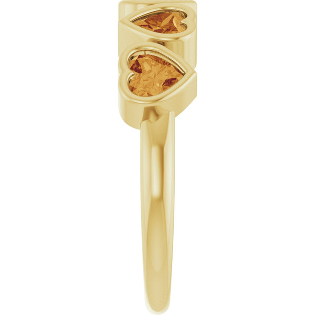 14K Gold Natural Citrine Five-Stone Heart Ring - Yellow Gold - view 9