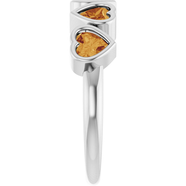 Platinum Natural Citrine Five-Stone Heart Ring - view 9