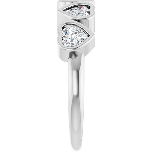 Platinum Natural White Sapphire Five-Stone Heart Ring - view 9