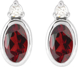 Platinum Oval Natural Mozambique Garnet Accented Bezel-Set Earrings - view 4
