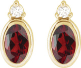 14K Gold Oval Natural Mozambique Garnet Accented Bezel-Set Earrings - Yellow Gold - view 4