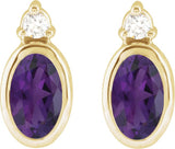 14K Gold Oval Natural Amethyst Accented Bezel-Set Earrings - Yellow Gold - view 4