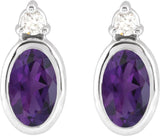 14K Gold Oval Natural Amethyst Accented Bezel-Set Earrings - White Gold - view 4