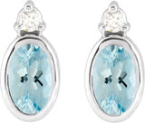 14K Gold Oval Natural Aquamarine Accented Bezel-Set Earrings - White Gold - view 4