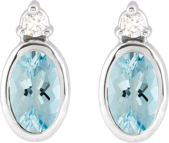 Platinum Oval Natural Aquamarine Accented Bezel-Set Earrings - view 4