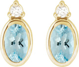 14K Gold Oval Natural Aquamarine Accented Bezel-Set Earrings - Yellow Gold - view 4