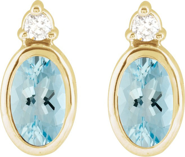 14K Gold Oval Natural Aquamarine Accented Bezel-Set Earrings - Yellow Gold - view 4