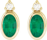 14K Gold Oval Lab-Grown Emerald Accented Bezel-Set Earrings - Yellow Gold - view 4