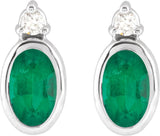 14K Gold Oval Natural Emerald Accented Bezel-Set Earrings - White Gold - view 4
