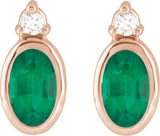 14K Gold Oval Natural Emerald Accented Bezel-Set Earrings - Rose Gold - view 4