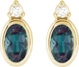 14K Gold Oval Lab-Grown Alexandrite Accented Bezel-Set Earrings - Yellow Gold - view 4