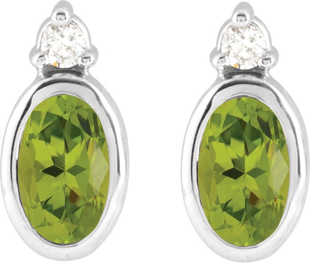Platinum Oval Natural Peridot Accented Bezel-Set Earrings - view 4
