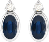 Platinum Oval Lab-Grown Blue Sapphire Accented Bezel-Set Earrings - view 4