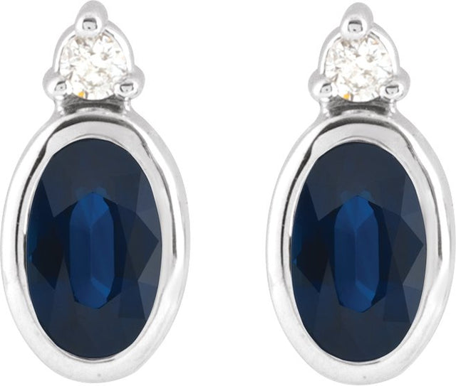 Platinum Oval Lab-Grown Blue Sapphire Accented Bezel-Set Earrings - view 4