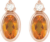 14K Gold Oval Natural Citrine Accented Bezel-Set Earrings - Rose Gold - view 4