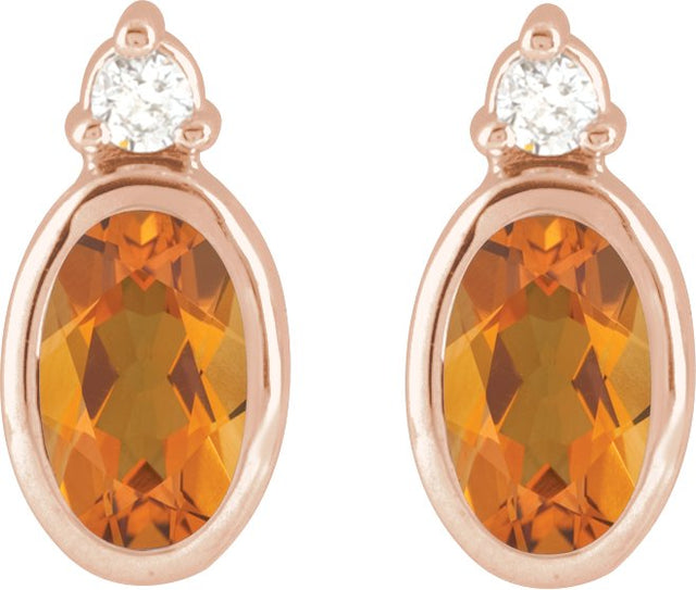 14K Gold Oval Natural Citrine Accented Bezel-Set Earrings - Rose Gold - view 4