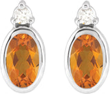 Platinum Oval Natural Citrine Accented Bezel-Set Earrings - view 4