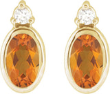14K Gold Oval Natural Citrine Accented Bezel-Set Earrings - Yellow Gold - view 4